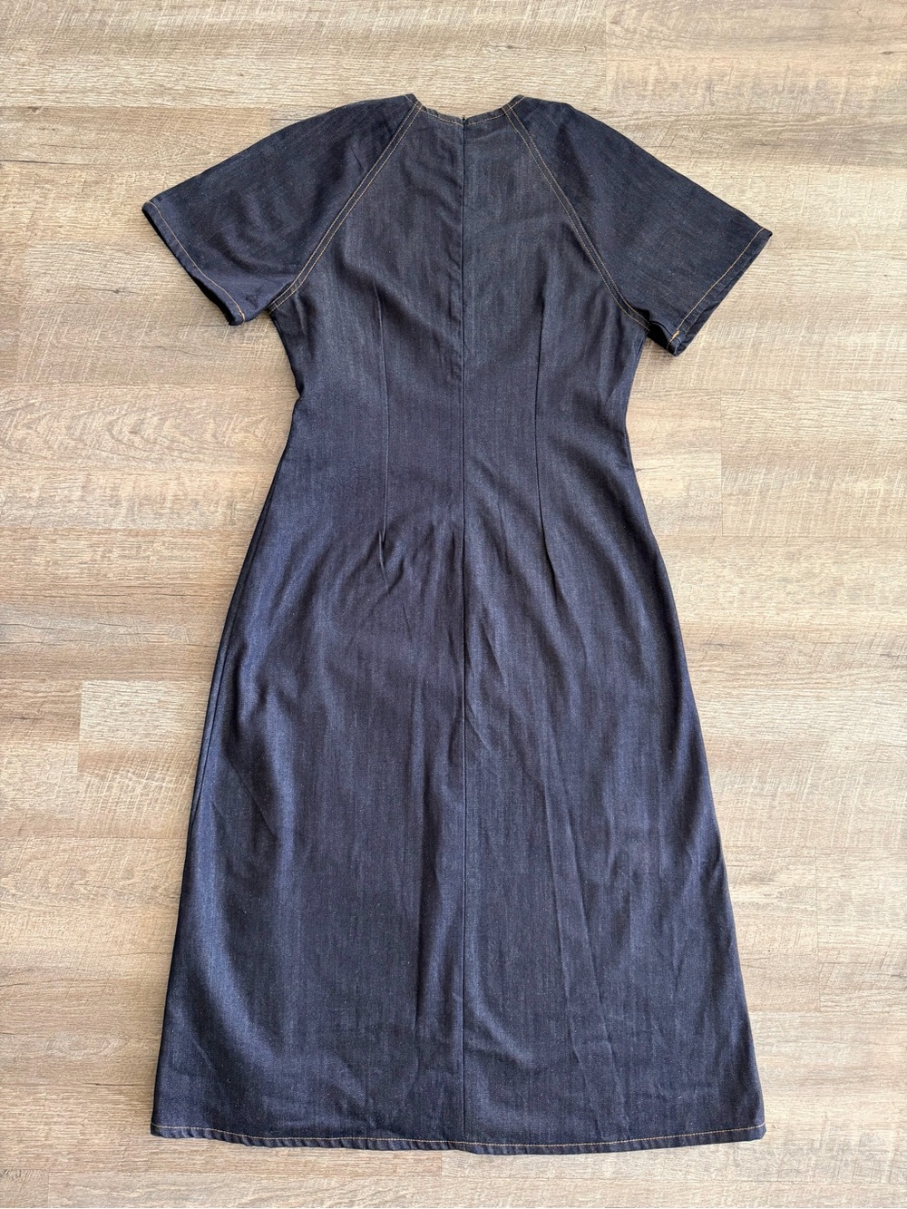 Zara ZW Collection Denim Long Dress Flutter Sleeve Dark Wash Midi Dress L - Picture 3 of 10